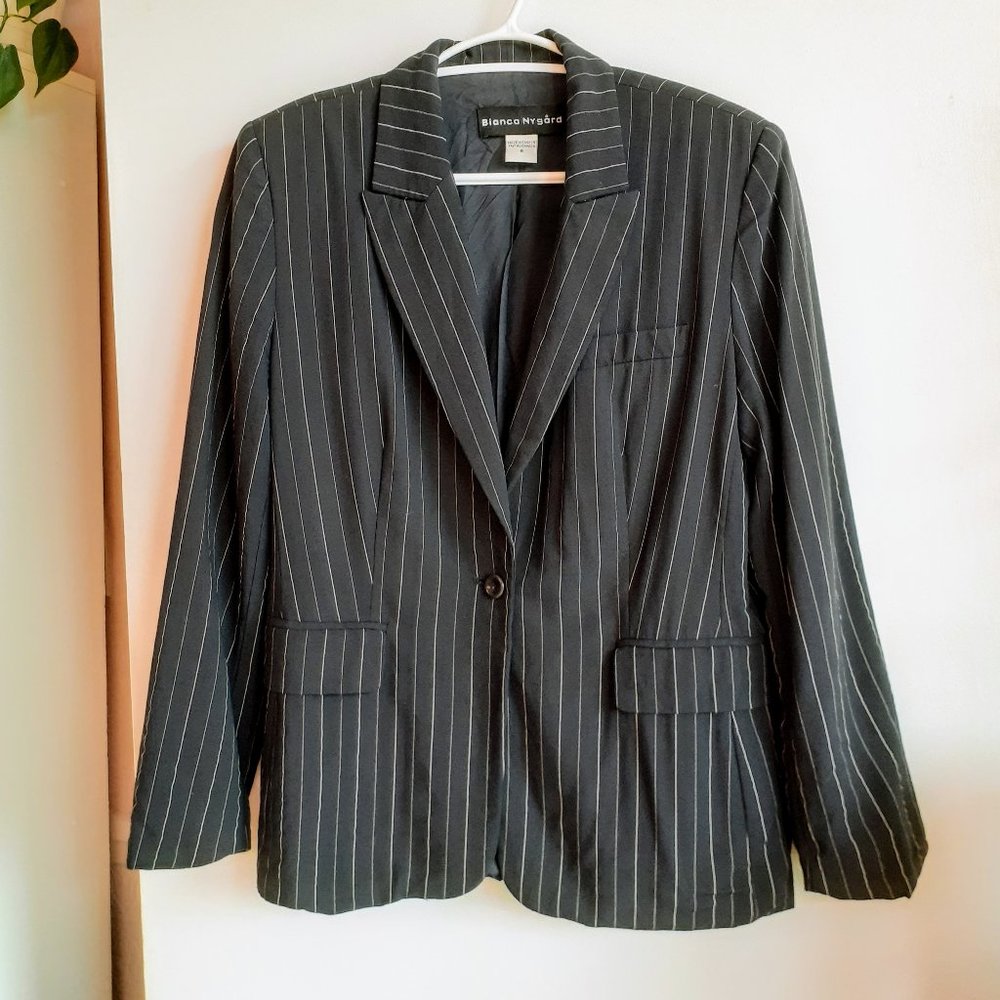 Navy blazer with white stripes